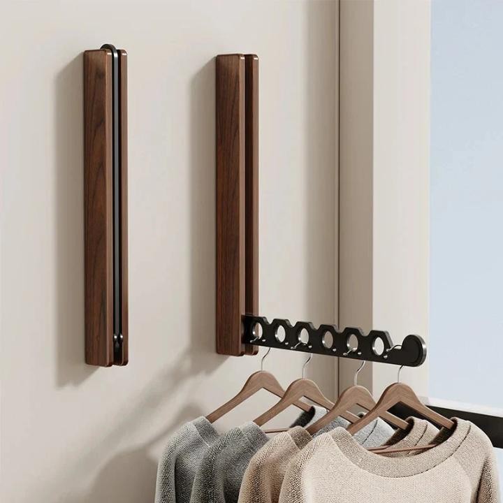 Wall-mounted wooden folding clothes rack - product photo 6