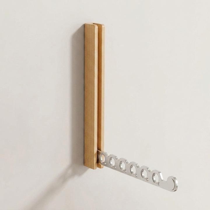 Wall-mounted wooden folding clothes rack - product photo 8