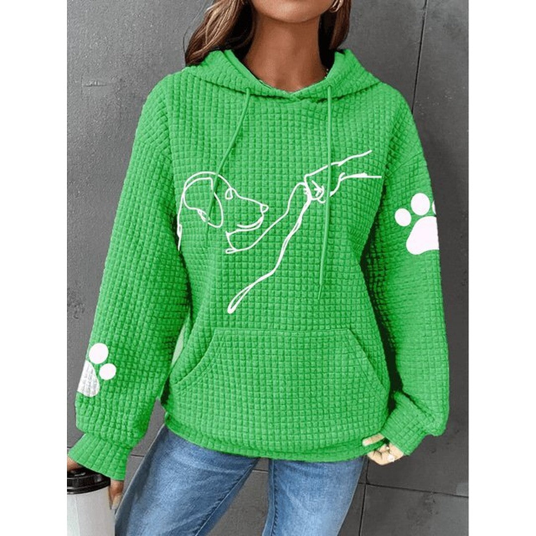 Woman wearing the Harlow women's hooded hoodie, back view