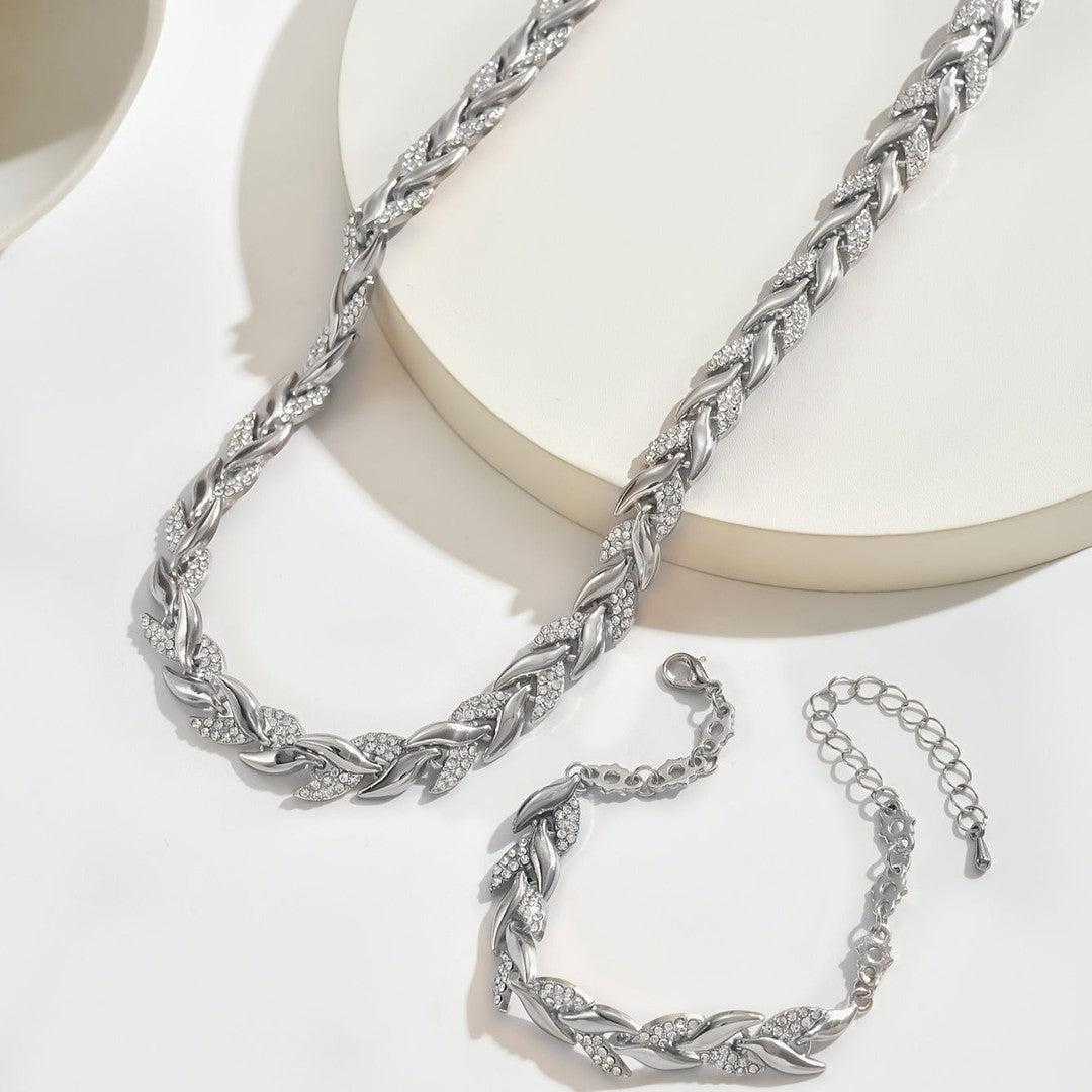 Woman wearing the Harper women's elegant jewelry set, 11 view
