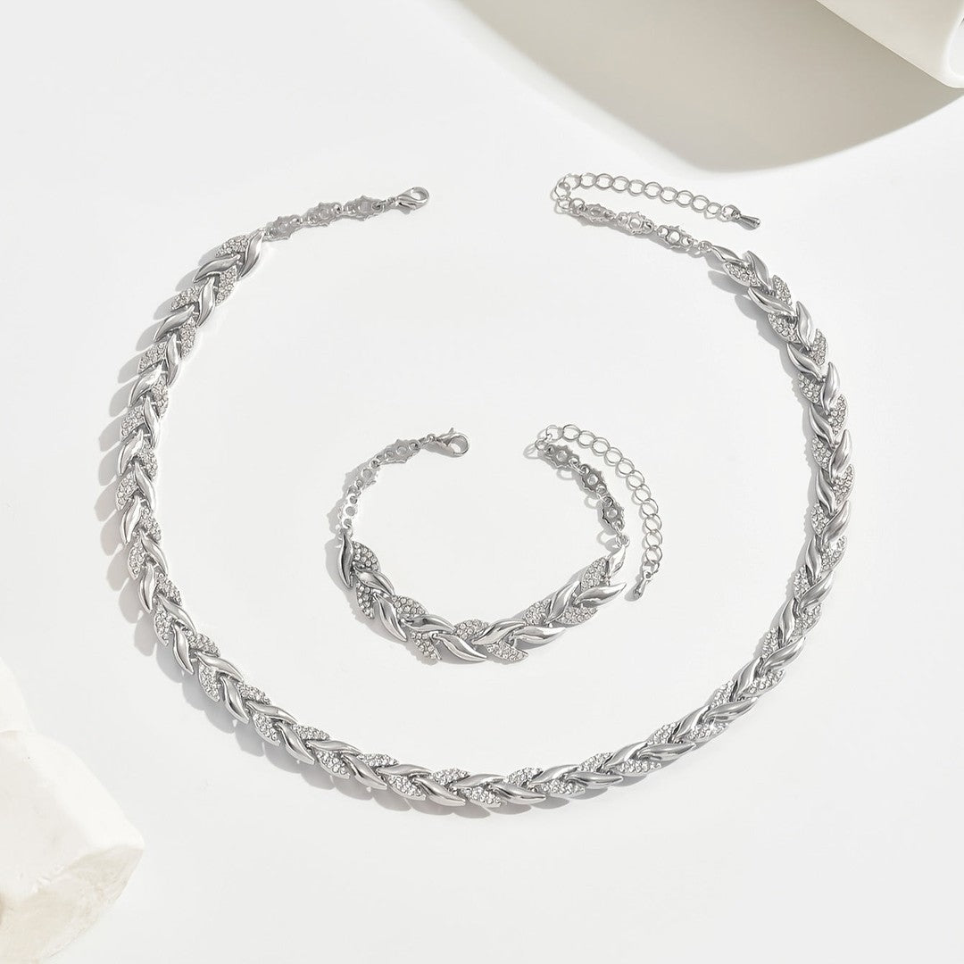 Woman wearing the Harper women's elegant jewelry set, 13 view