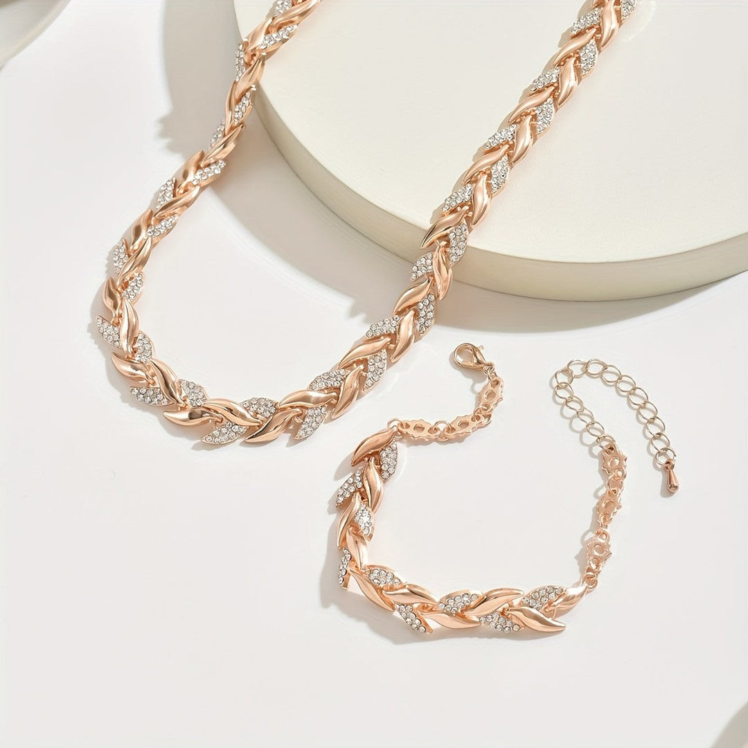 Woman wearing the Harper women's elegant jewelry set, model view