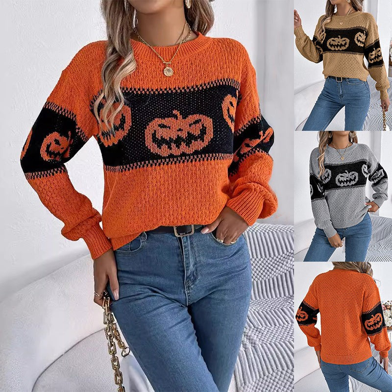 Pumpkin motif fall sweater - product photo 1