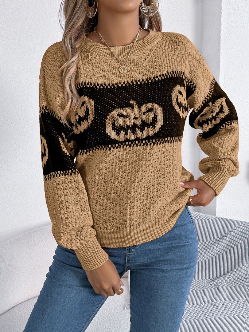 Pumpkin motif fall sweater - product photo 2