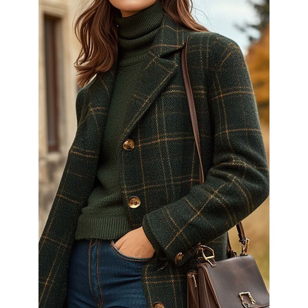 Woman wearing the Helene women's slim-fit wool long-sleeve coat, back view