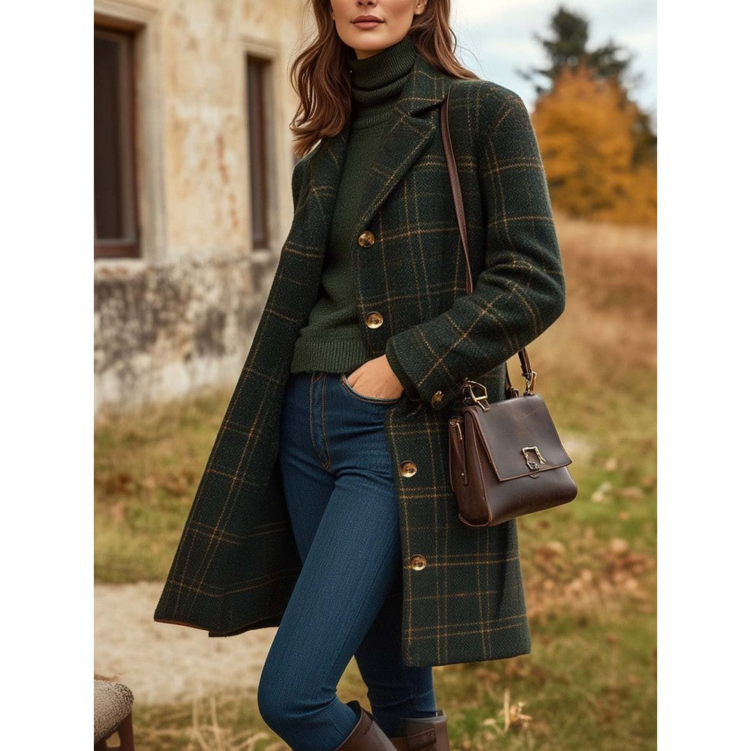 Woman wearing the Helene women's slim-fit wool long-sleeve coat, front view