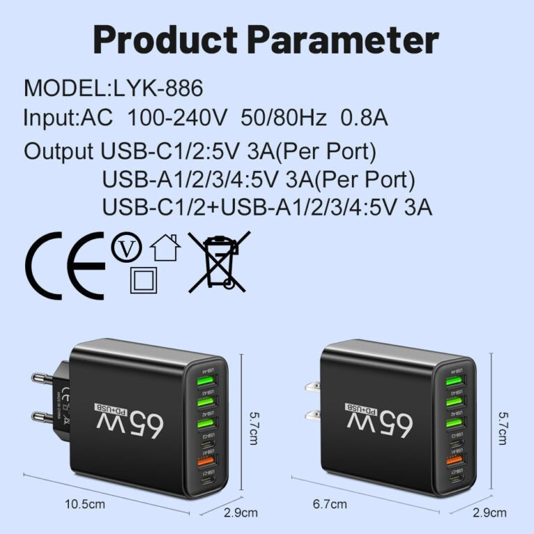 Six-port 65W USB charging station - product photo 4