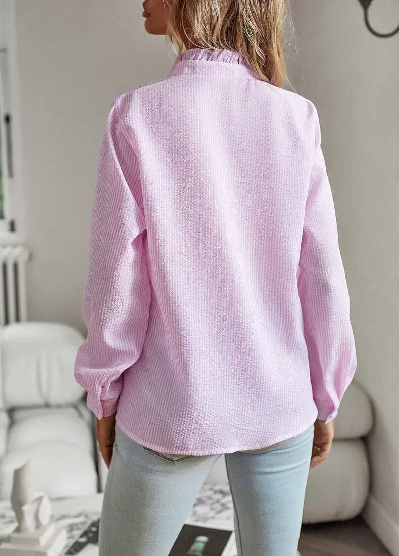 Elise | Women's Striped Ruffle Detail Button Blouse