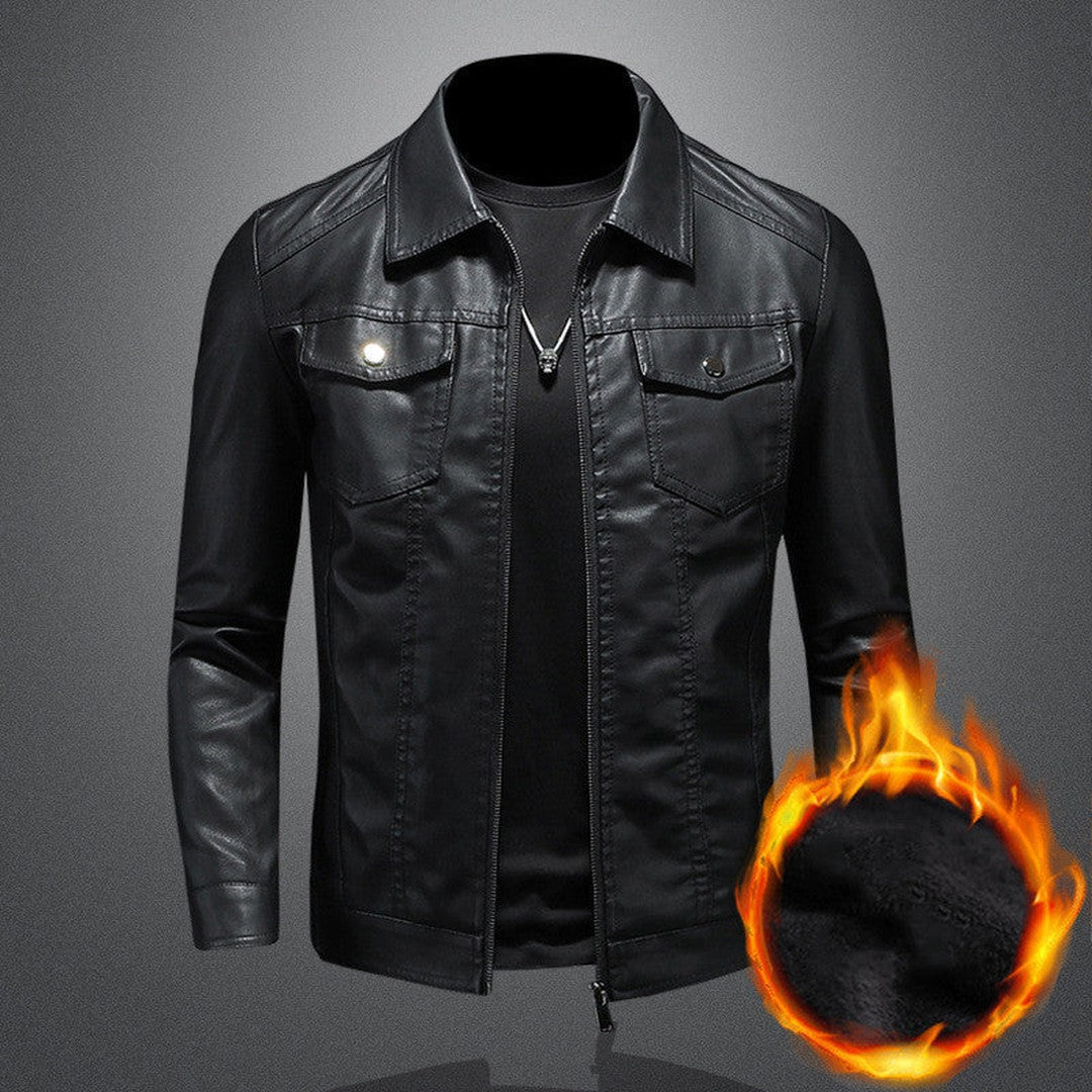 Man wearing the Ignatius men's leather vintage jacket, front view