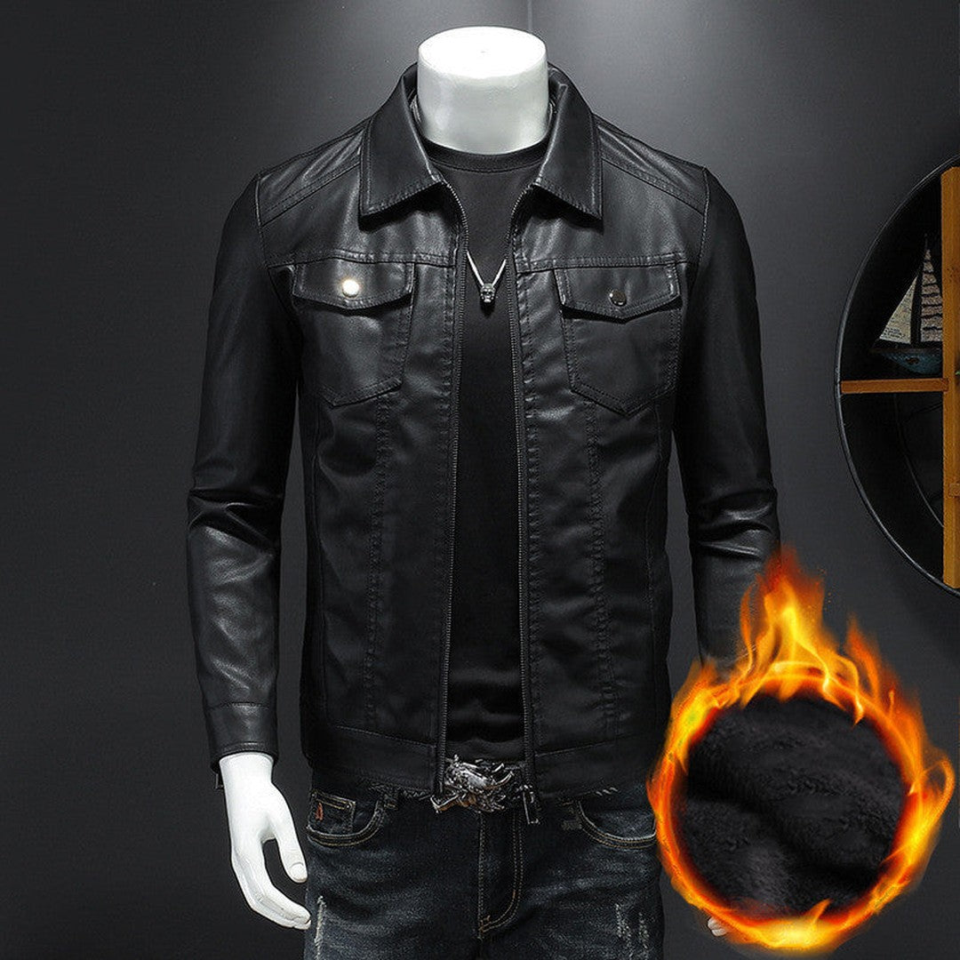 Man wearing the Ignatius men's leather vintage jacket, model view