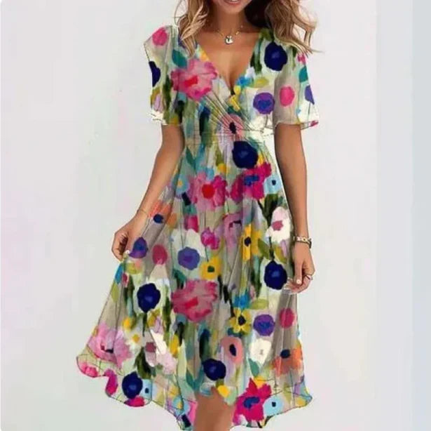 Mira | Women's Floral Boho Wrap Style Midi Dress