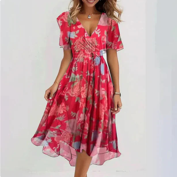 Mira | Women's Floral Boho Wrap Style Midi Dress