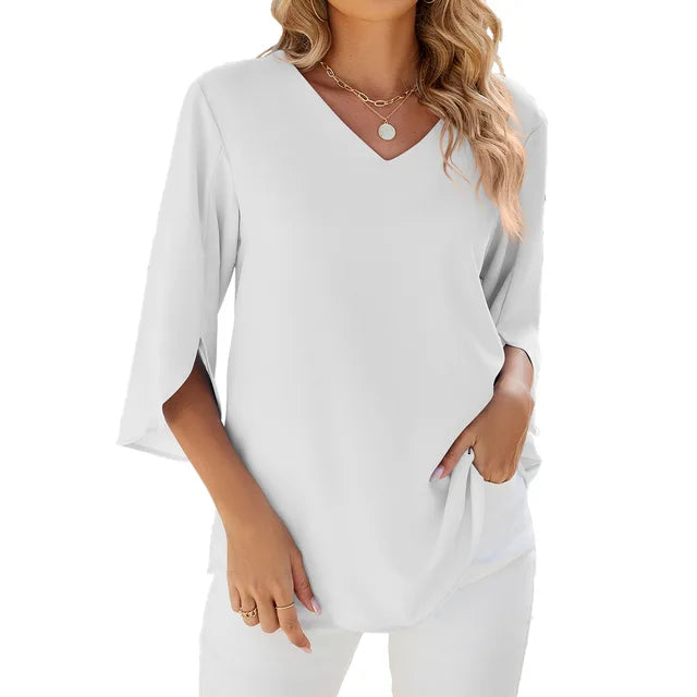 Liora | Women's Flowing V-Neck Split Sleeve Top
