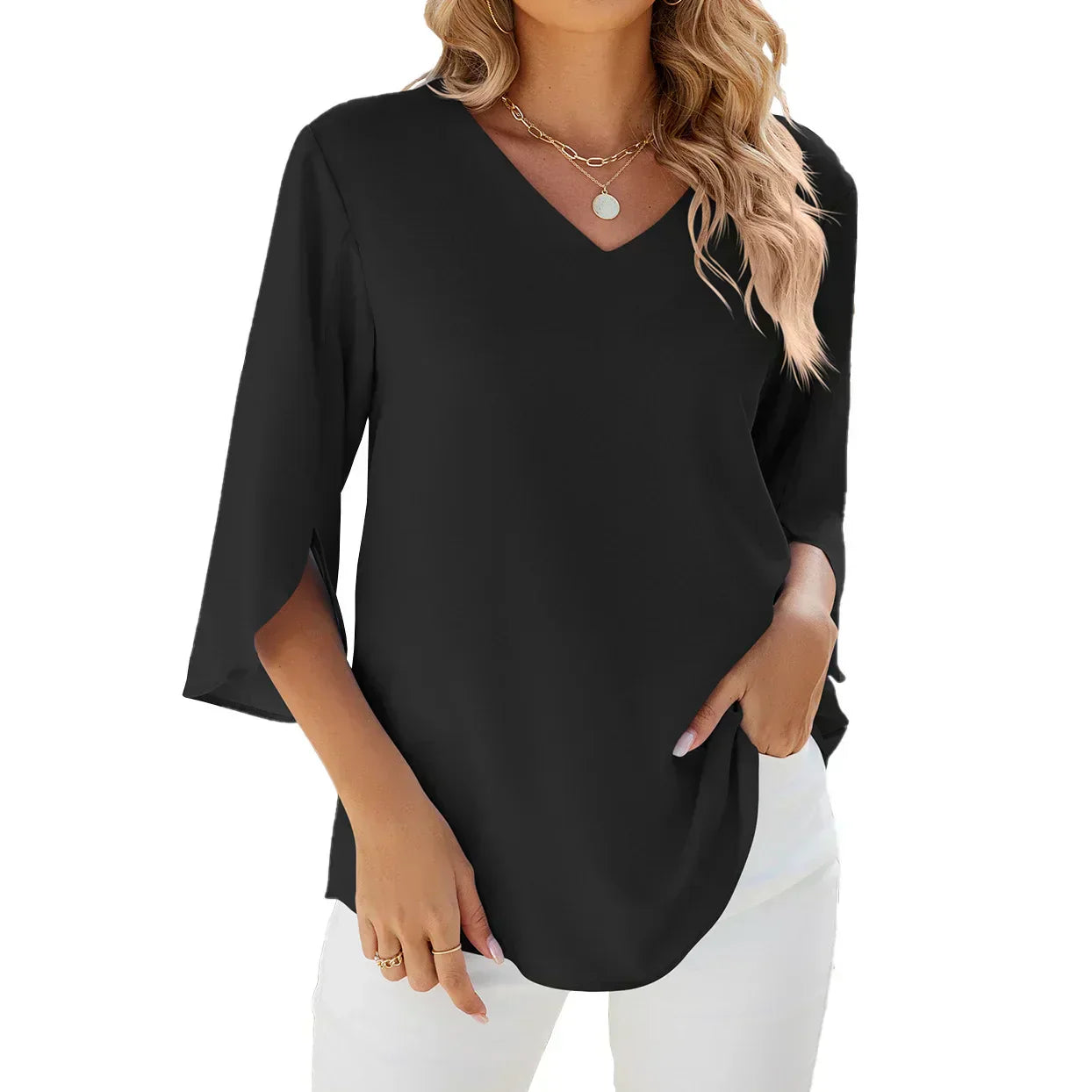Liora | Women's Flowing V-Neck Split Sleeve Top