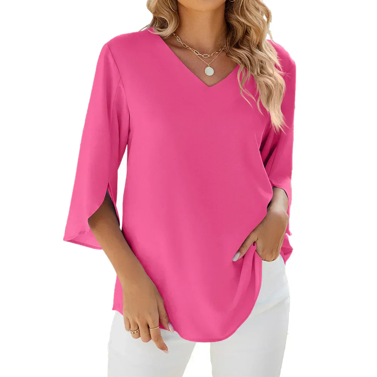 Alina | Women's V-Neck Split Sleeve Flowing Blouse