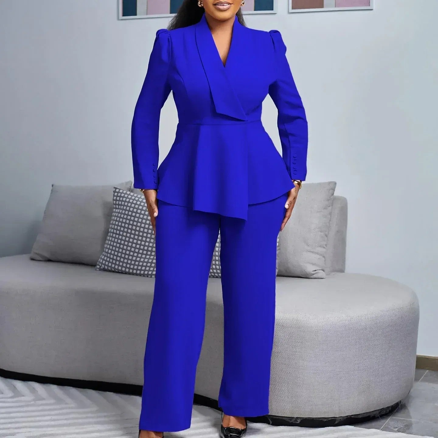 Valeria | Women's Peplum Blazer And Wide Leg Suit Set