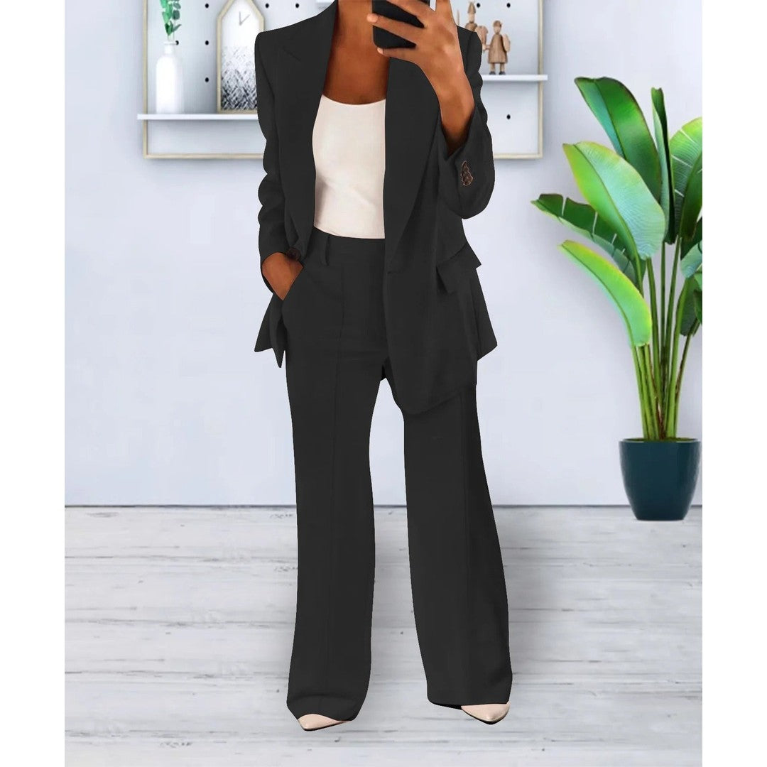 Woman wearing the Imogen women's straight-leg pants, back view