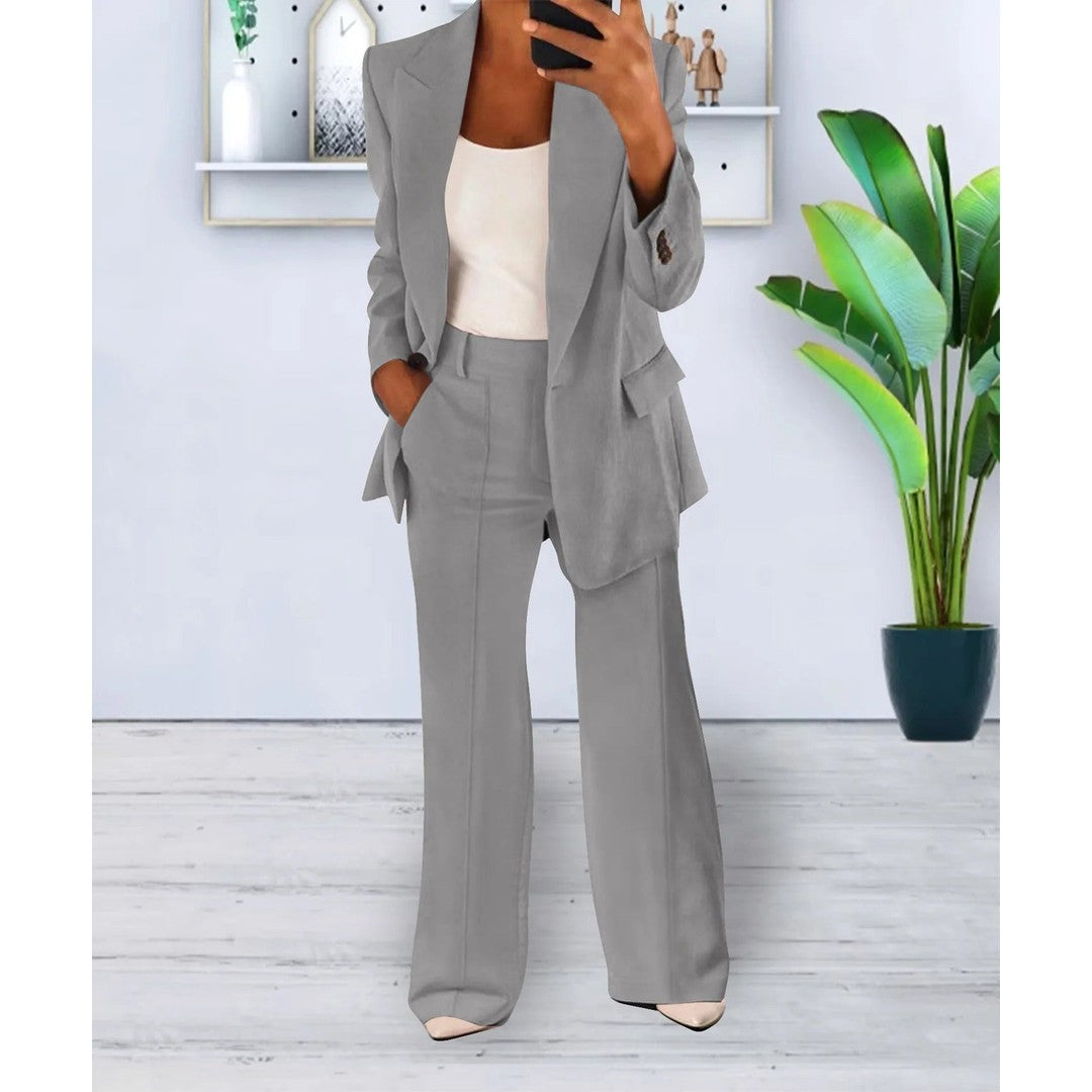 Woman wearing the Imogen women's straight-leg pants, front view