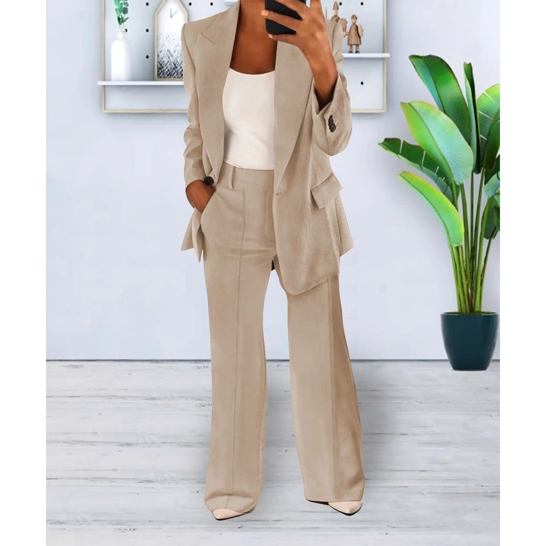 Woman wearing the Imogen women's straight-leg pants, model view