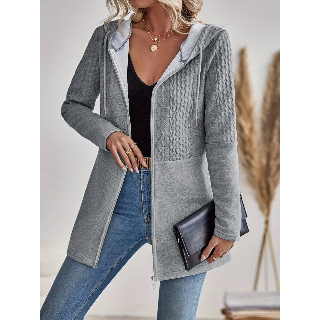 Woman wearing the Ines women's hooded zip-up sweatshirt, model view
