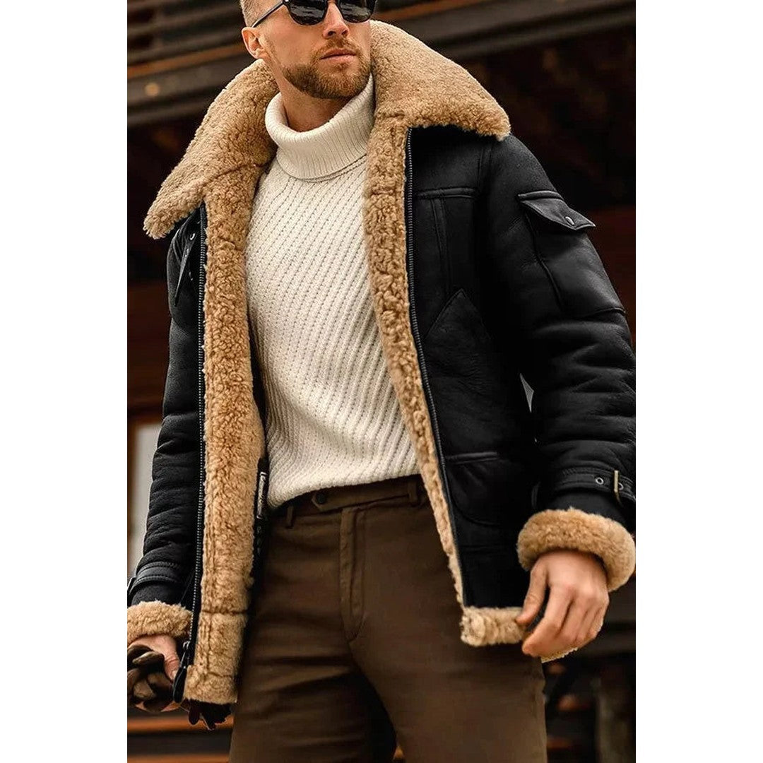 Man wearing the Ira men's classic leather apparel, side view