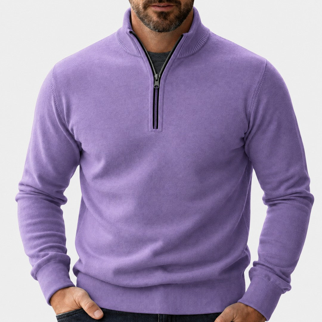 Man wearing the Isaac men's zip-up sweater, 7 view