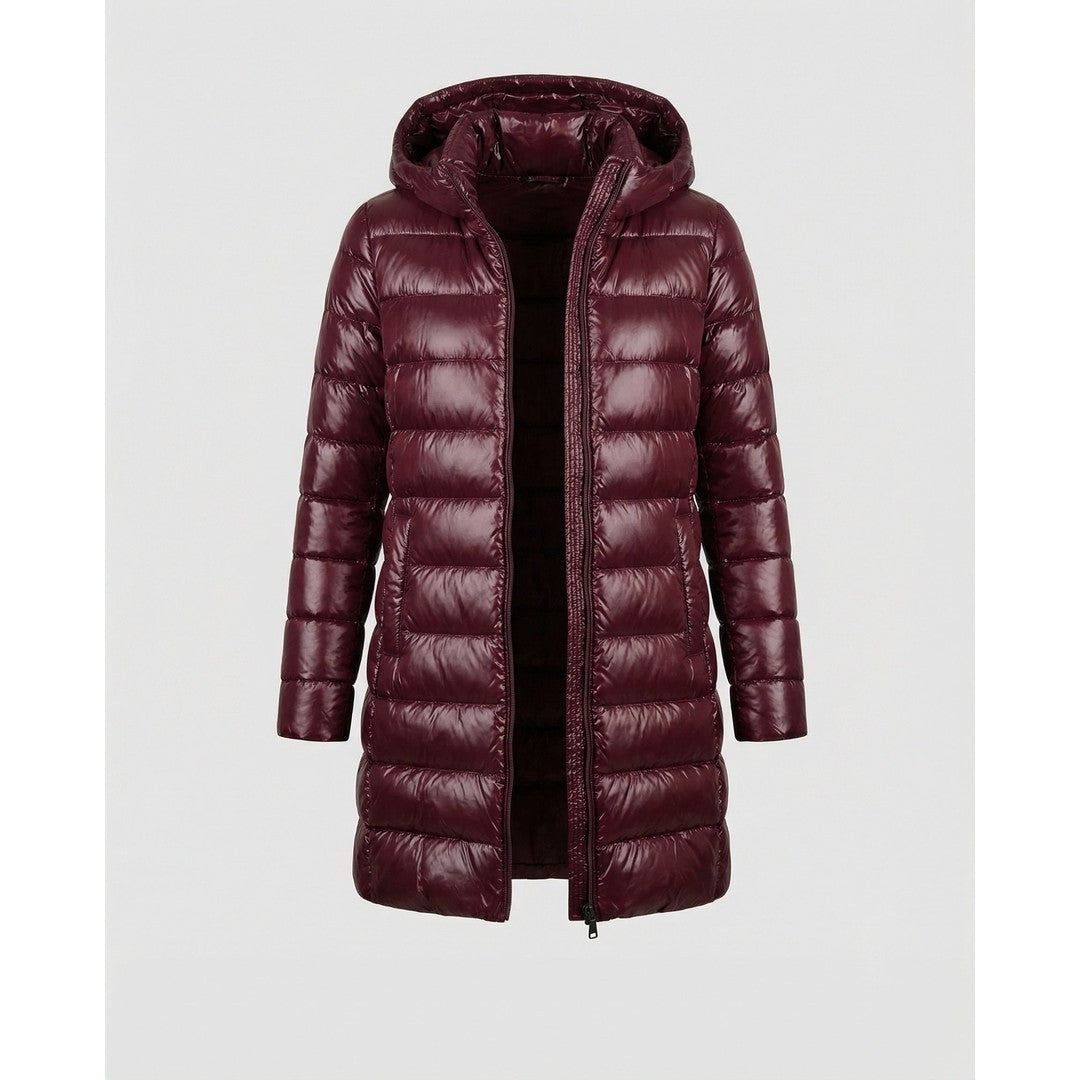 Woman wearing the Isla women's hooded jacket, model view