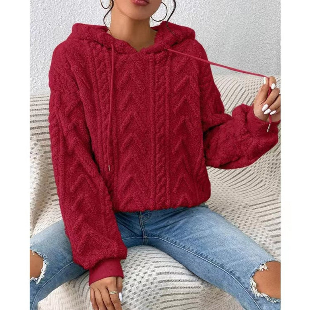 Woman wearing the Isolde women's sweatshirt, side view