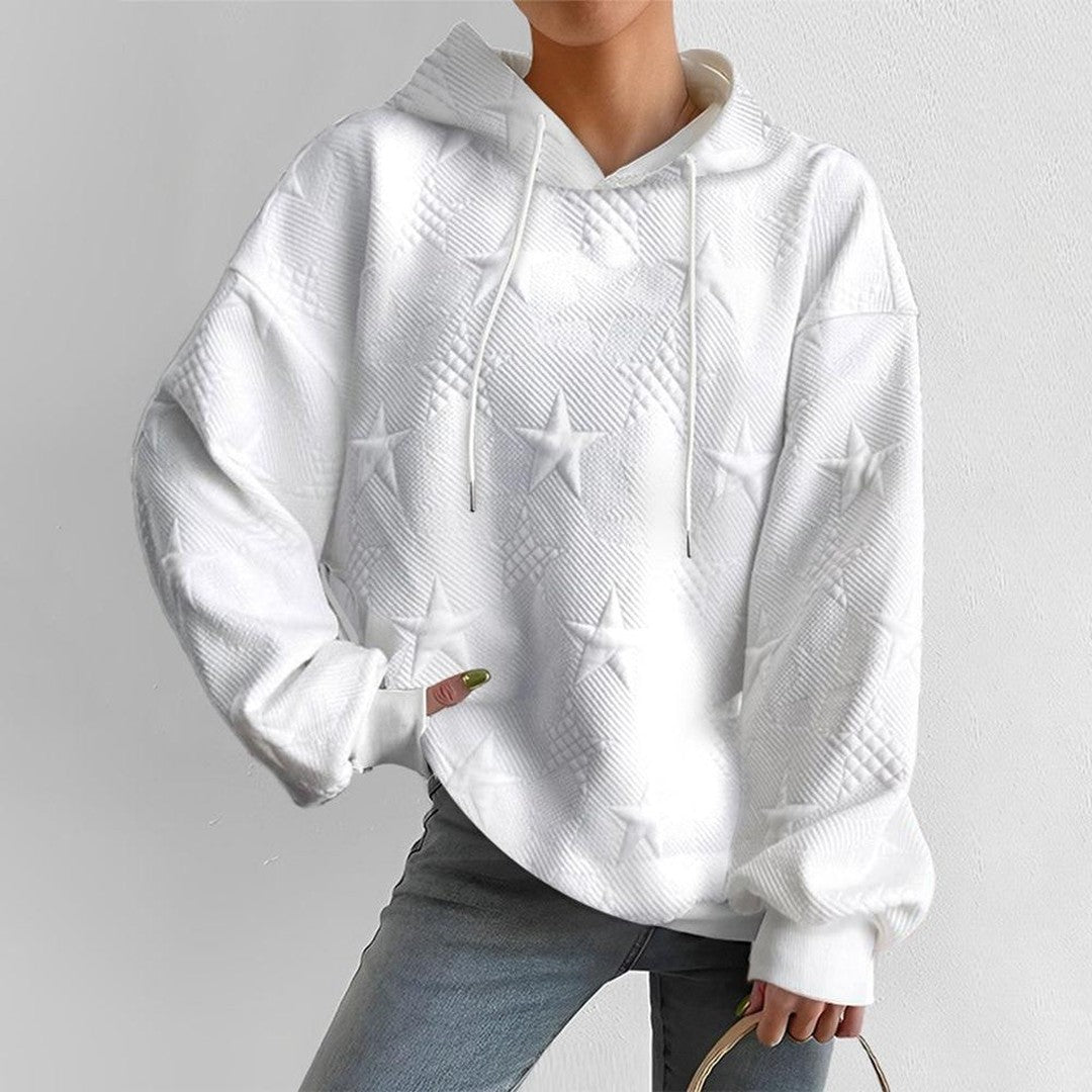 Woman wearing the Jade women's sweatshirt, detail view