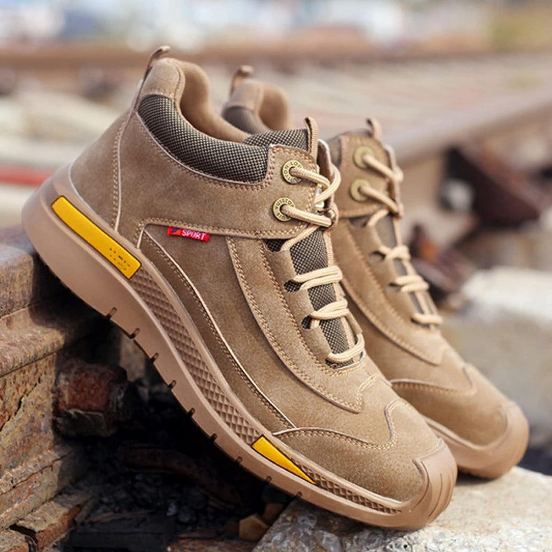 Man wearing the Jarrett men's waterproof shoes, front view