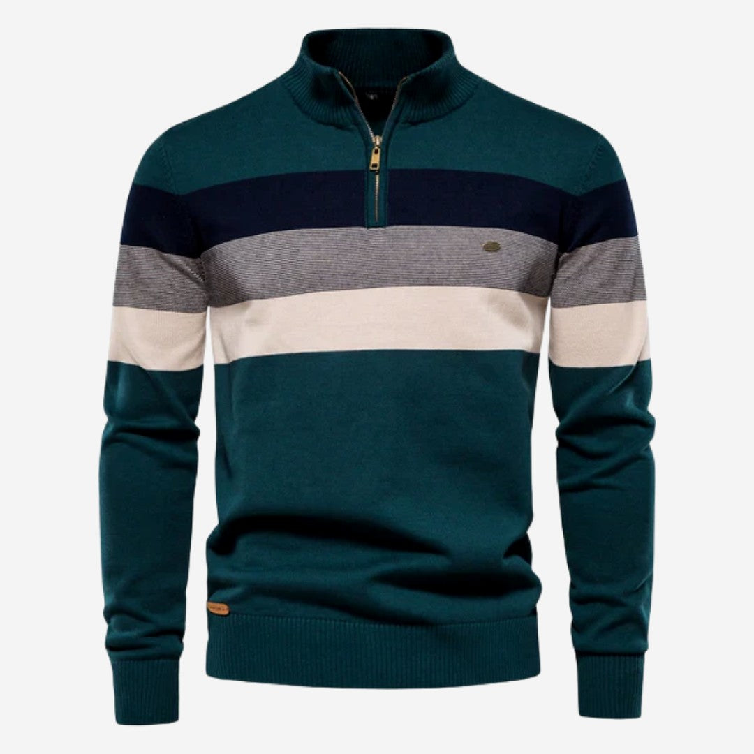 Man wearing the Joaquin men's zip-up sweater, back view