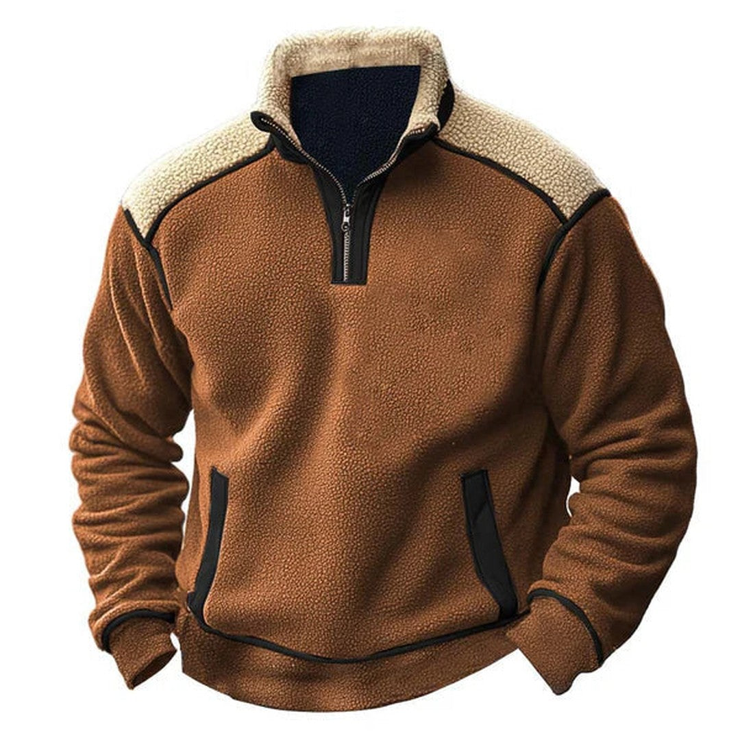 Man wearing the Jonah men's fleece sweater, front view