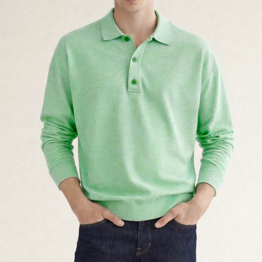 Man wearing the Jonathan men's polo shirt, front view