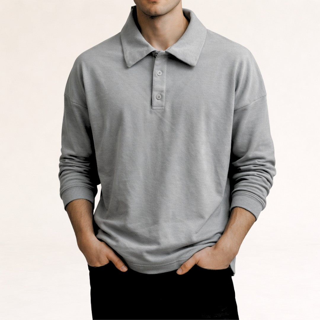 Man wearing the Jonathan men's polo shirt, model view
