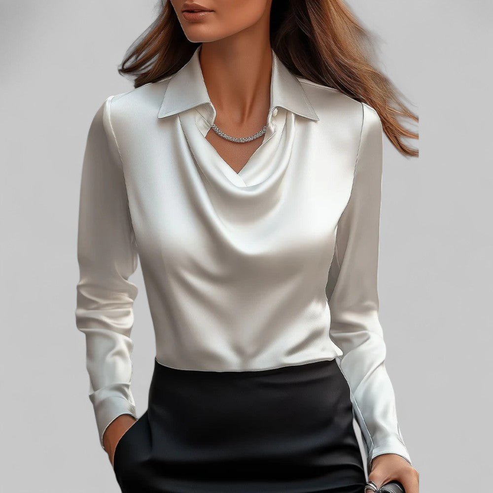 Vera | Women's Satin Draped Long Sleeve Top