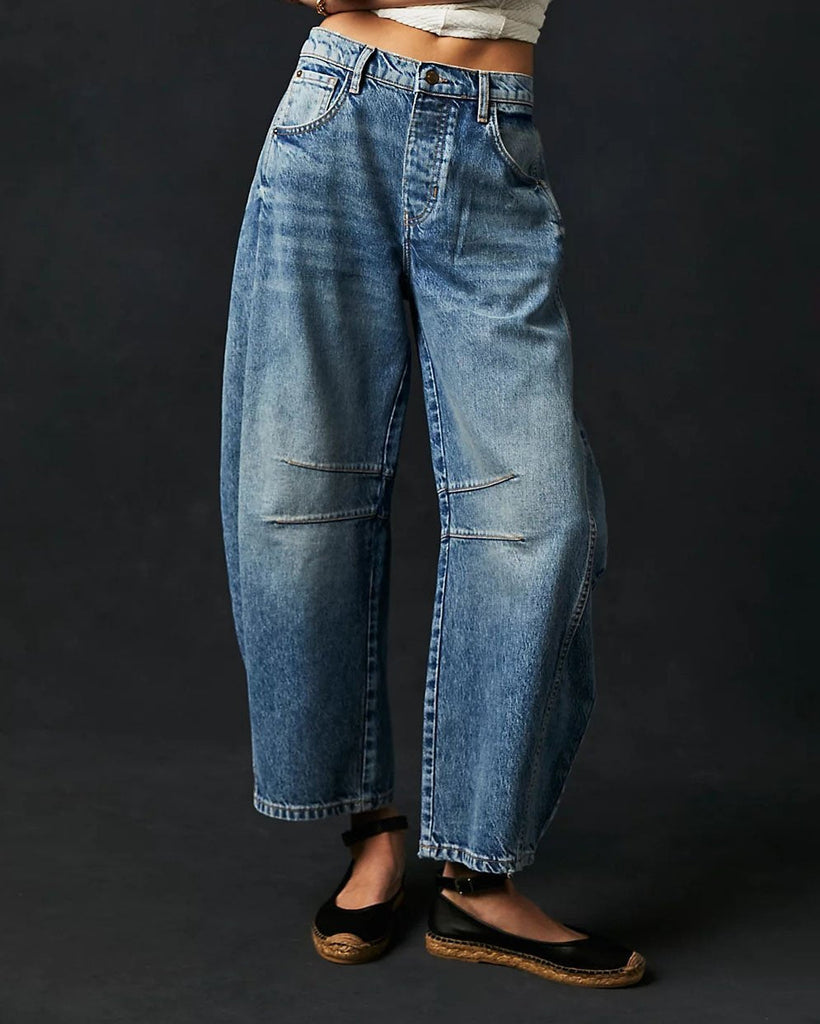 Rhea | Women's Mid Rise Barrel Leg Denim Jeans