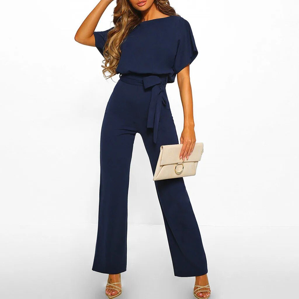 Freya | Women's Batwing Sleeve Boat Neck Belted Jumpsuit