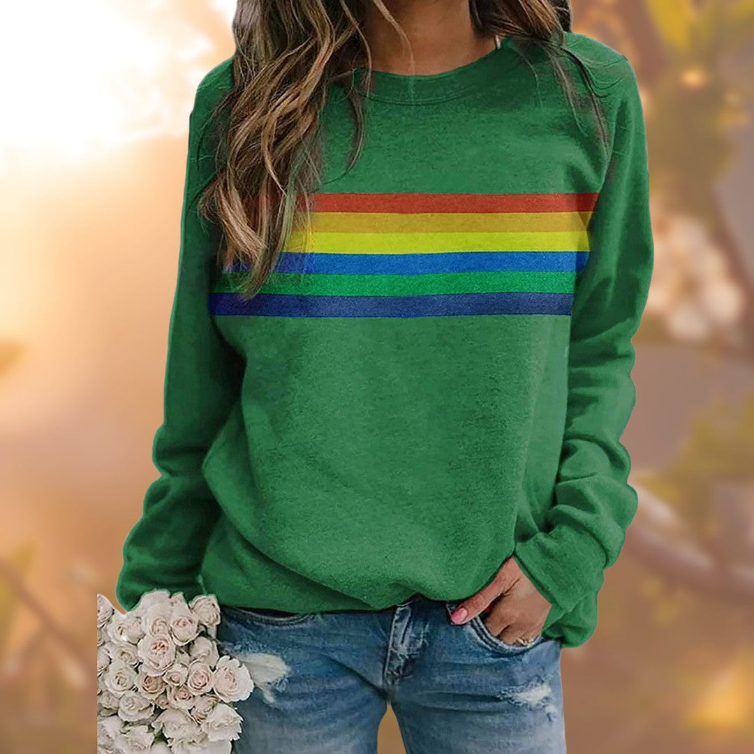 Woman wearing the Juno women's sweater, detail view