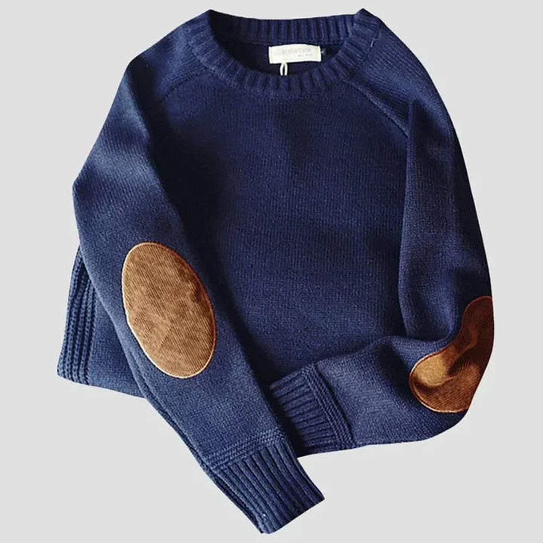 Man wearing the Kai men's knit classic sweater, back view