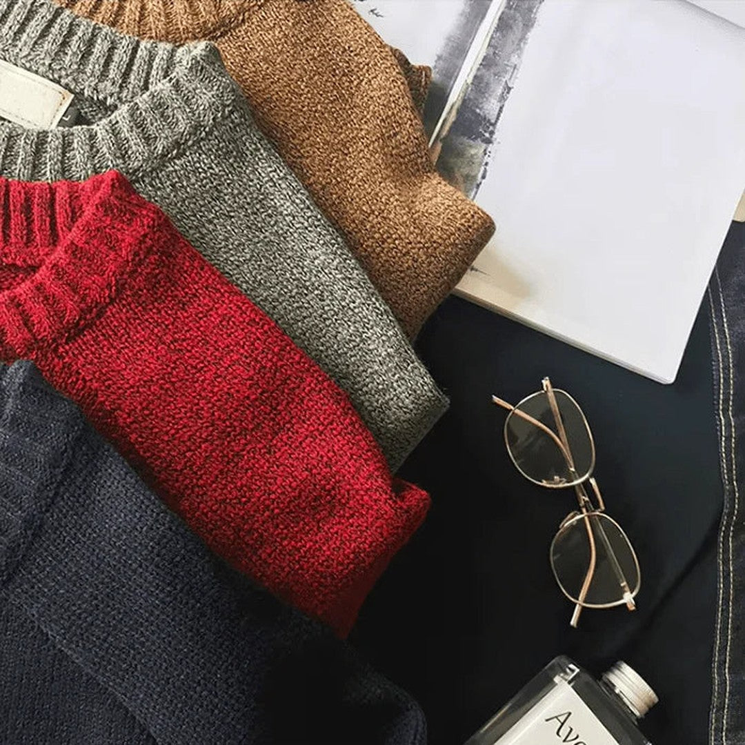 Man wearing the Kai men's knit classic sweater, model view
