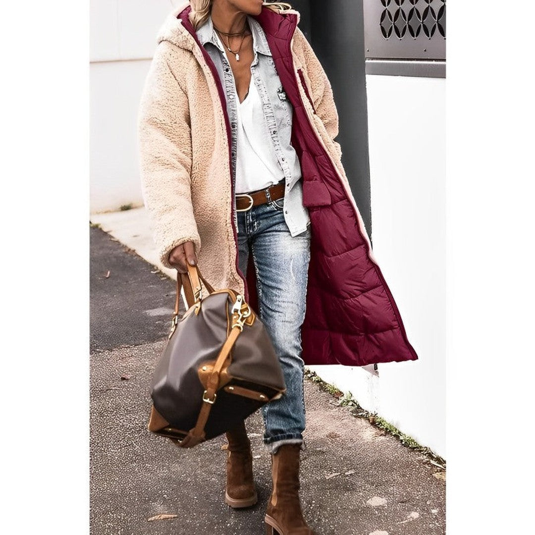 Woman wearing the Katarina women's long-sleeve coat, 11 view