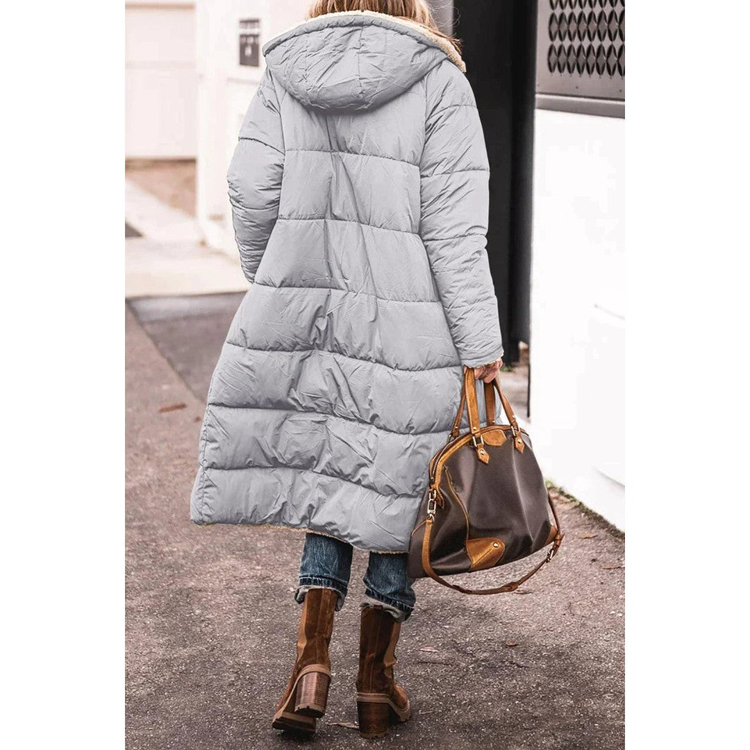 Woman wearing the Katarina women's long-sleeve coat, 7 view