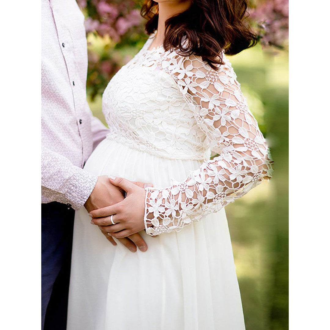 Woman wearing the Kerensa women's maxi crewneck chiffon long-sleeve dress, 7 view