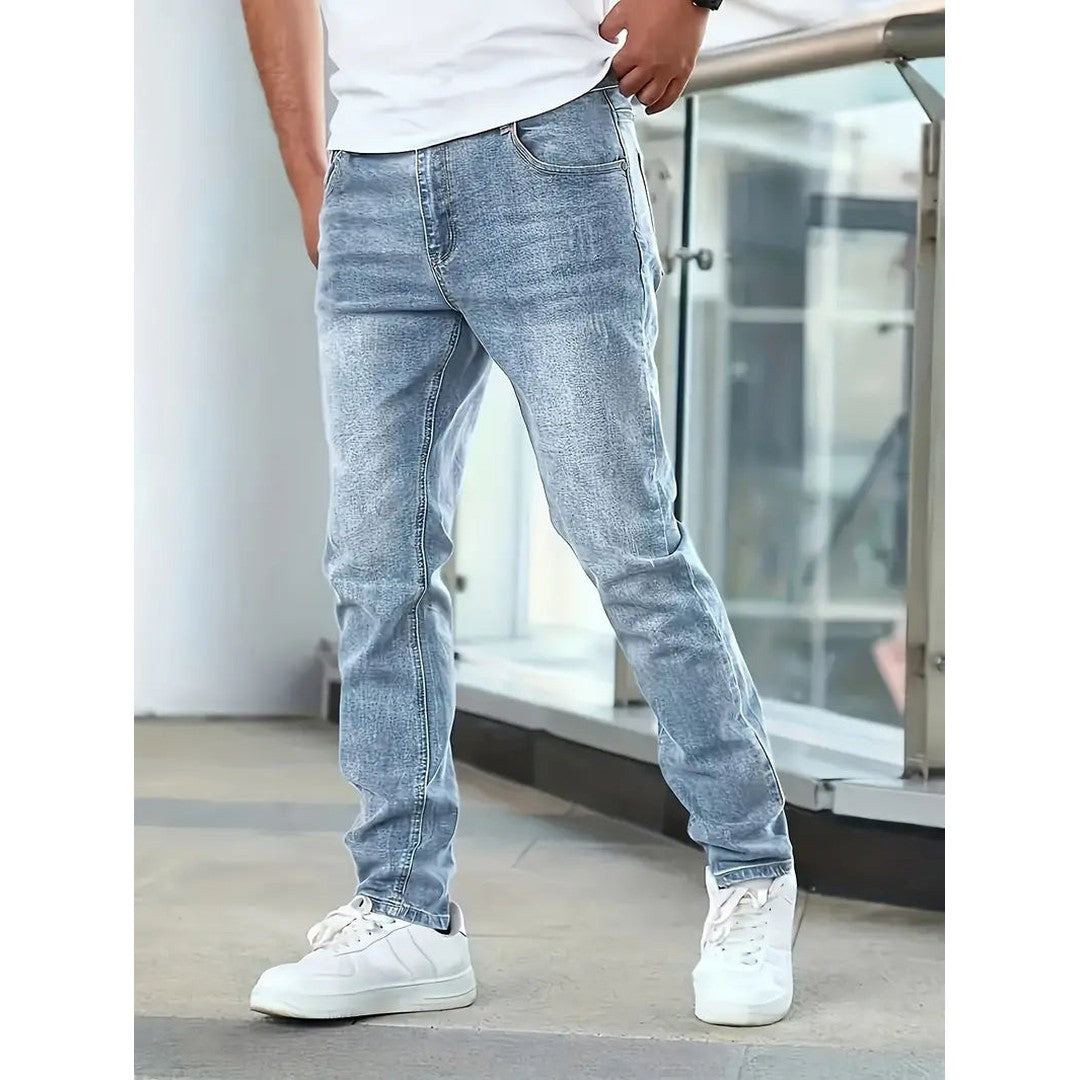 Man wearing the Kian men's denim pocket detail pants, back view