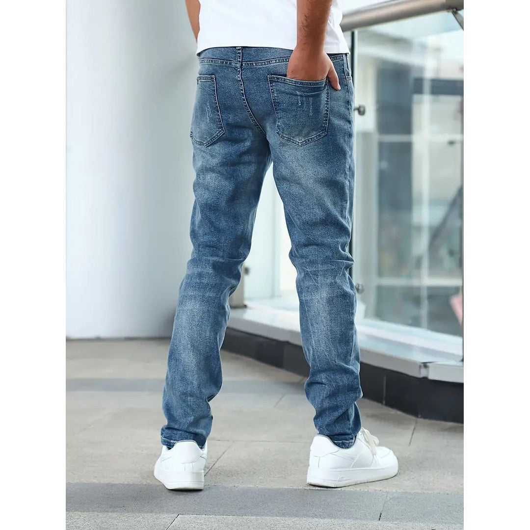 Man wearing the Kian men's denim pocket detail pants, flatlay view