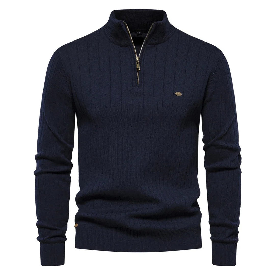 Man wearing the Killian men's cotton zip-up sweater, 7 view