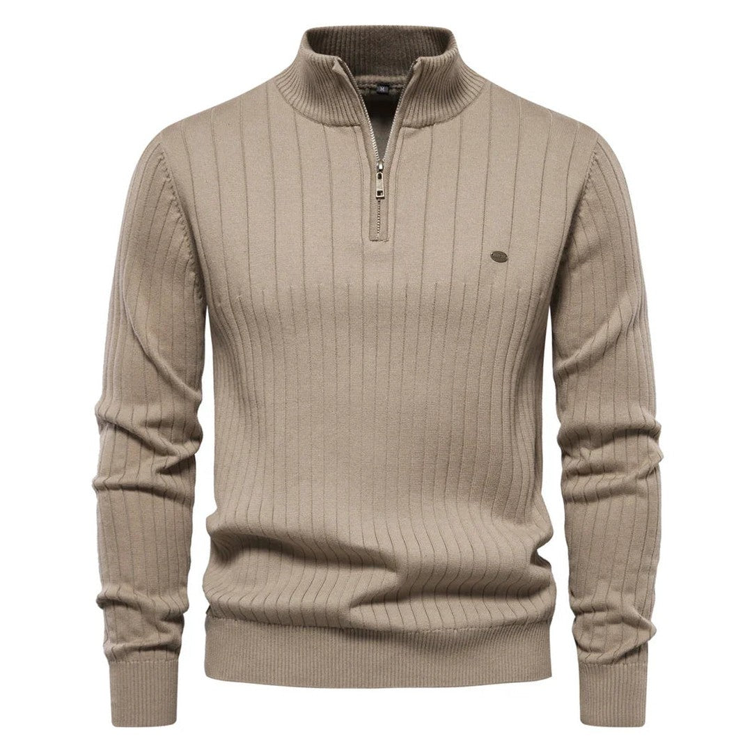 Man wearing the Killian men's cotton zip-up sweater, 8 view