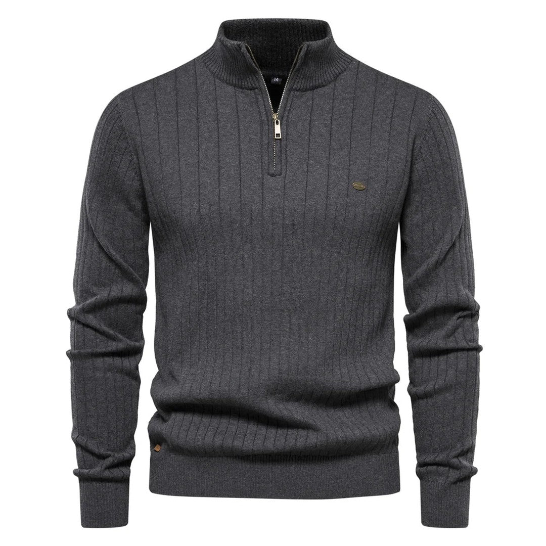 Man wearing the Killian men's cotton zip-up sweater, 9 view