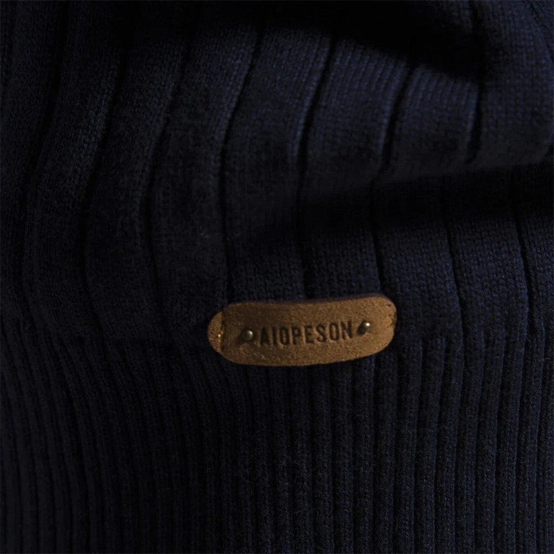 Man wearing the Killian men's cotton zip-up sweater, flatlay view