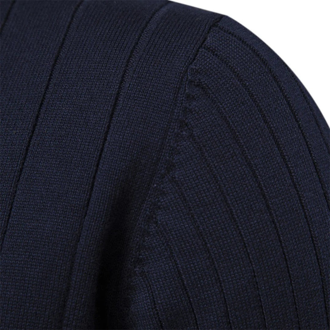 Man wearing the Killian men's cotton zip-up sweater, side view